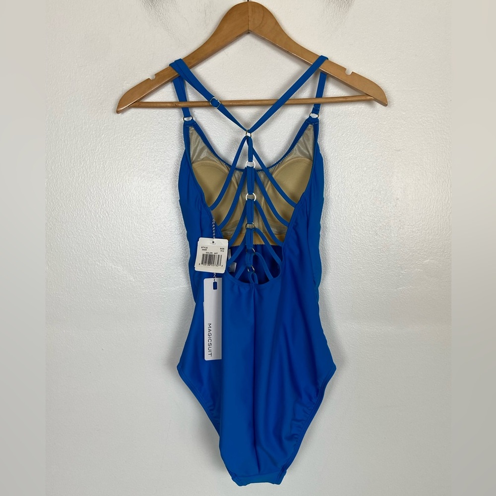 Magicsuit Women's One Piece Swimsuit Sz 8 Blue USA Padded Wireless Built In Bra